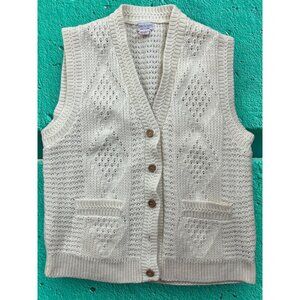 Y2K Townhouse Sweater Vest Womens Large Ivory Button Down Grunge Preppy Twee 90s